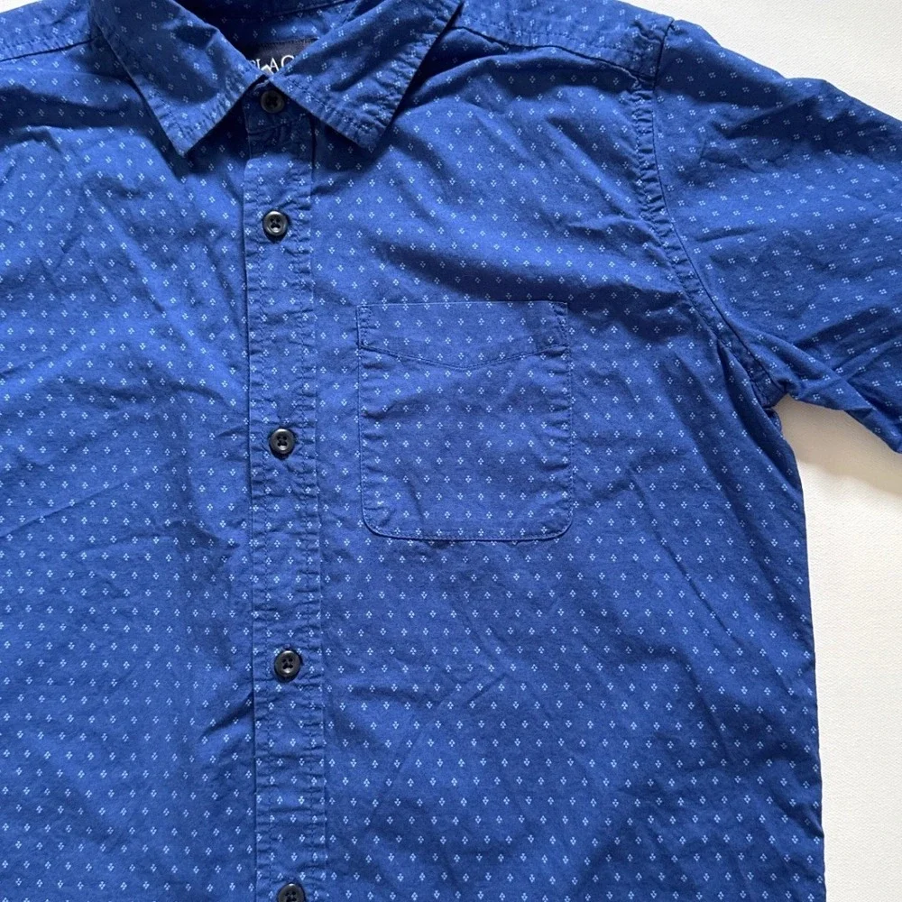 The Childrens Place Boys Blue Geometric Diamond Print Button Down Shirt Size 14